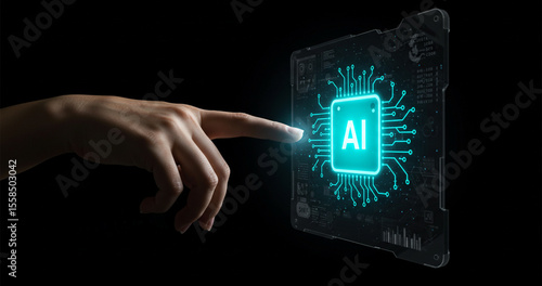 Modern Office Environment Featuring AI-Driven Data Dashboard and Digital Technology