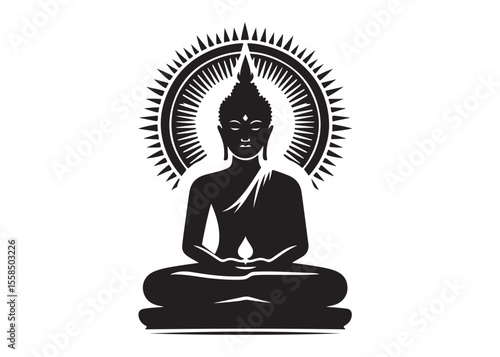 budha logo silhouette vecor, budha logo logo icon silhouette, happy buddha purnima, silhouette of a buddha with lotus vector, sitting buddha silhouette logo vector on a white background.