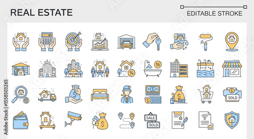 Real Estate Icon Set 40 Editable Line Icons for Property, Housing, and Investment