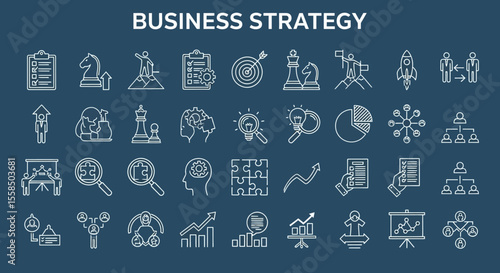 Effective Business Strategy Icons Planning, Growth, & Success