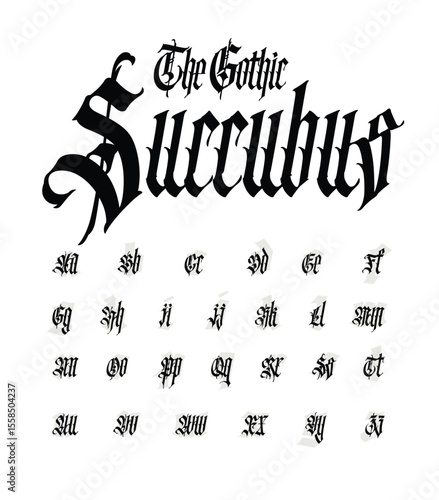 Full Latin alphabet in the Gothic style. Vector. Calligraphy and lettering. Medieval Latin letters. Elegant font for tattoo. All letters are separate.
