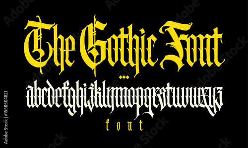 Gothic font from Latin letters. Vector. English alphabet. Medieval European style. English alphabet 9th-19th century. Symbols and signs for monogram and design. Modern calligraphy.