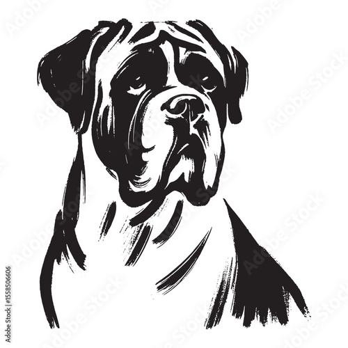 Bullmastiff dog portrait rough brush sketch vector illustration	