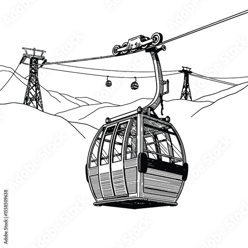 Gondola lift suspended over snowy mountain landscape cable transport