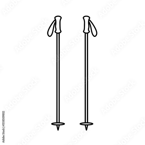 Ski Poles: Depicting a sleek, minimalist line art of two ski poles, these essential tools for winter sports stand tall and poised, ready to propel the skier through snowy landscapes. 