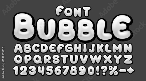 Bubble gum font, brush candy. English alphabet and numbers sign. Vector illustration