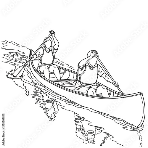 Two people paddling a canoe on water recreation