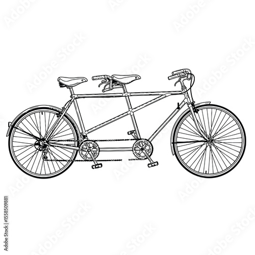 Tandem bicycle with two seats and wheels vector