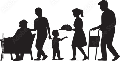Black Silhouette Family Visiting Grandmother Carrying Cake Walker grandfather