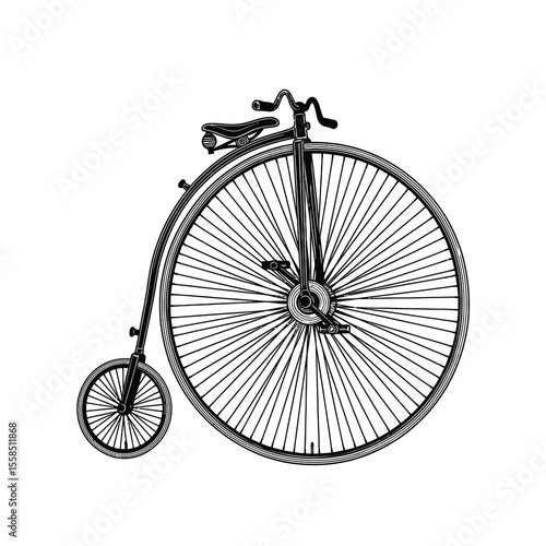 Vintage penny farthing bicycle minimalist line drawing illustration