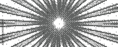 Sun rays bitmap background. Speed lines explosion, sunburst with abstract pixel art vector texture.