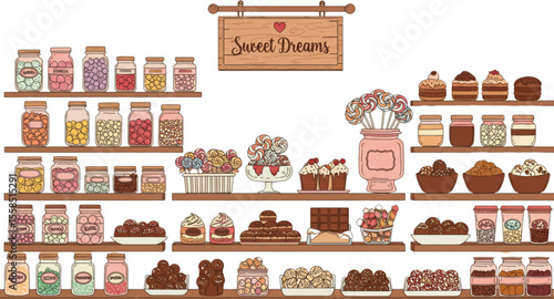 Confectionery Store with Sweets and Pastries – Cartoon Vector