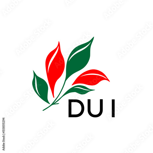 Modern Leaf Logo Design with Red and Green Colors, DUI Later Logo, Nature Inspired Minimalist Logo Template, Professional Plant Logo for Business Branding.
