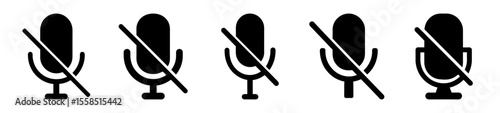 Diverse set of muted microphone icons in black and white vector format