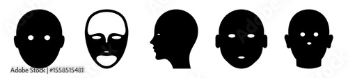 Abstract collection of graphic human faces, different views, black and white