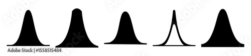 Variations of Bell Curves Displayed in Black and White Silhouette Forms