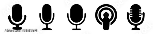 Diverse Microphone Icons for Podcast and Audio Recording Applications Designs