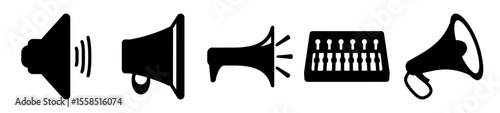 Silhouette Megaphones and Equalizer Sound Symbol Set, for Communication and Control