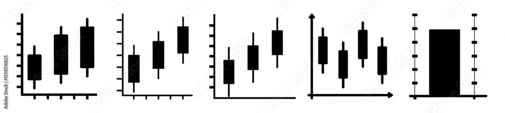 Obraz premium Five black and white candlestick charts used in financial technical analysis