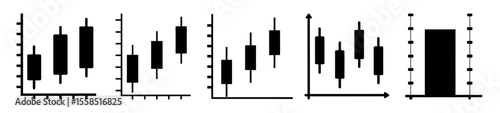 Five black and white candlestick charts used in financial technical analysis