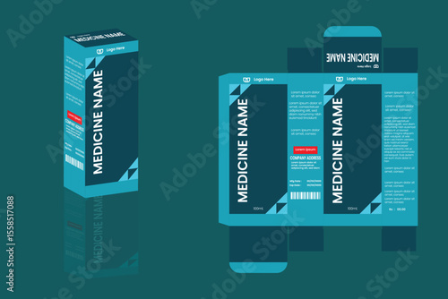 Package Design. Medicine Packaging template design for medicine box, eye drop, cough syrup. Box packaging die cut template design. Box design.	
