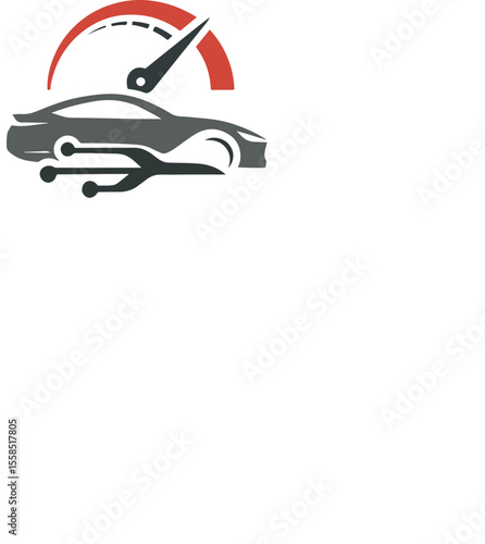 Futuristic Car Tech Logo with Speedometer and Circuit Motion Lines