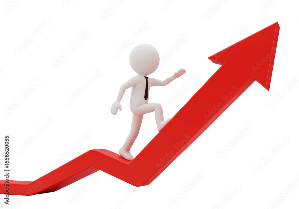 Isolated Cartoon Figure Climbing Red Arrow of Success Isolated Cartoon Figure Climbing Red Arrow of Success