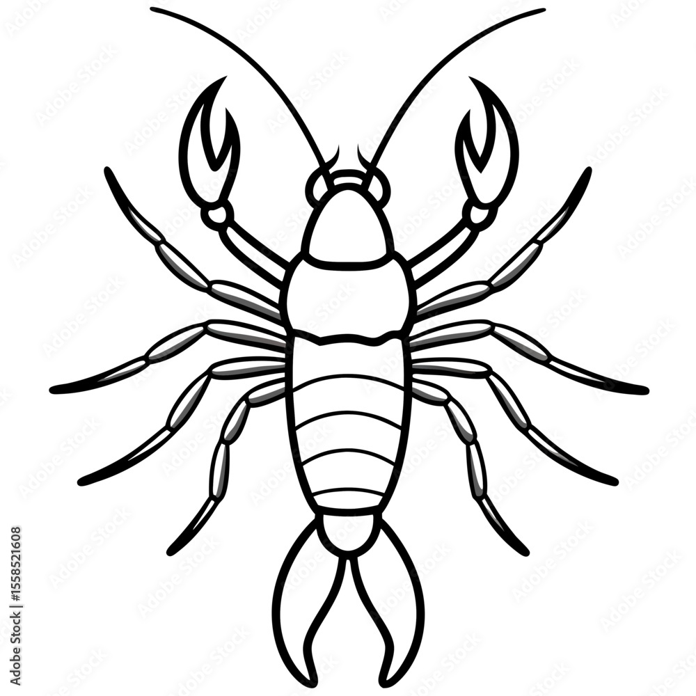 Yabby Crustacean Outline Vector Design Yabby Crustacean Outline Vector Design