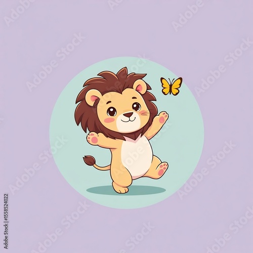 A single adorable chibi-style lion character in a playful pose. The whale is rounded and soft, with big expressive eyes, a tiny smile, and a cartoonish appearance. It could be jumping, floating, or pl