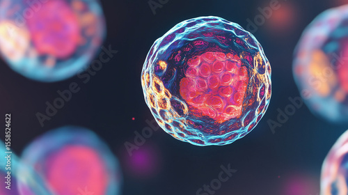Glowing molecular structures of fat cells against a cosmic background, representing dietary impact.