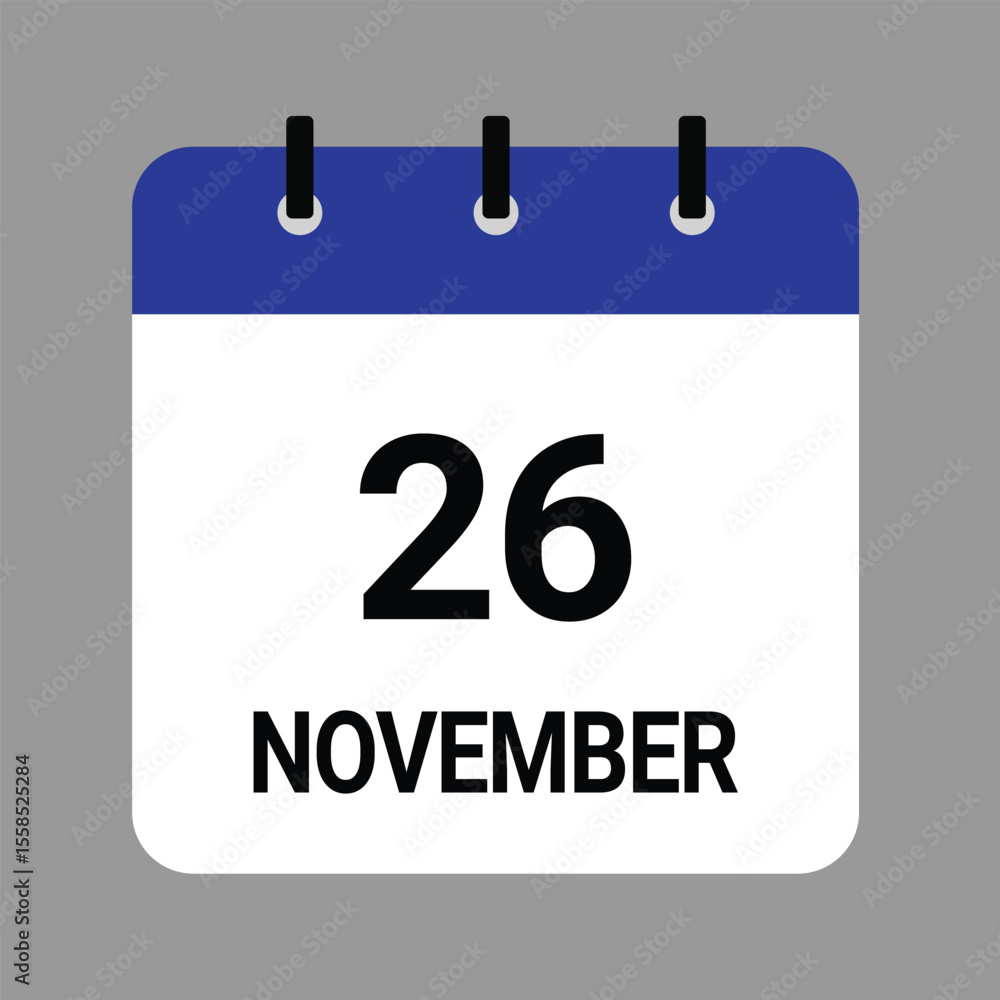 NOVEMBER-26- Daily Calendar Icon - White Background NOVEMBER-26- Daily Calendar Icon - White Background