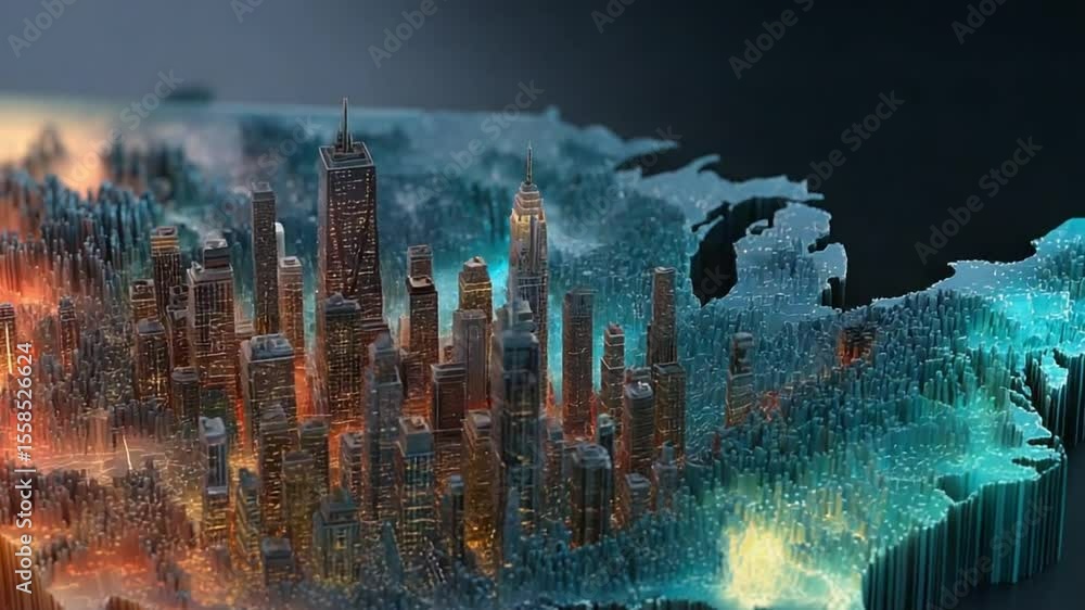 Futuristic United States Map with Illuminated Cities and Regions in a ...