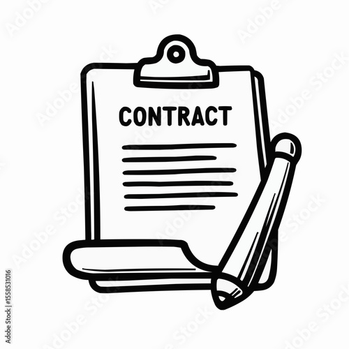 Contract document on clipboard with pen for agreement signing  