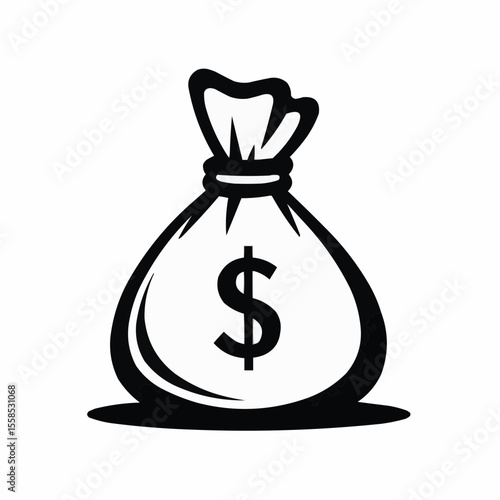 Money bag icon with dollar sign in black and white design  