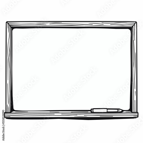 Blank chalkboard with wooden frame and white chalk holder  