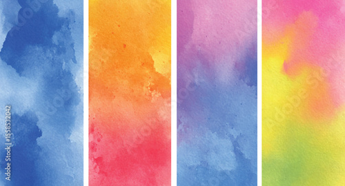 Vibrant Watercolor Texture Set Blue Orange Purple Pink Yellow Green Gradient Backgrounds Digital Papers Design Elements