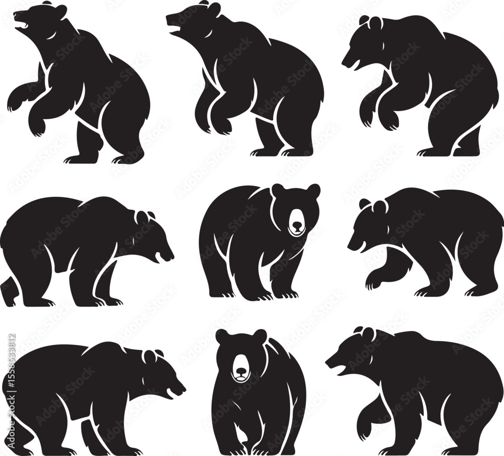 Naklejka premium Bear wild animal silhouettes