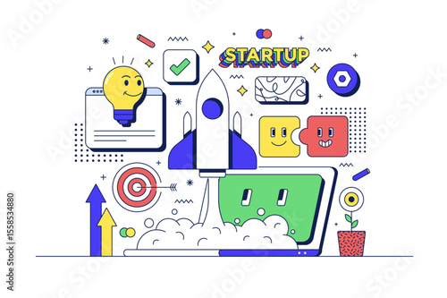 Modern flat line Startup illustration