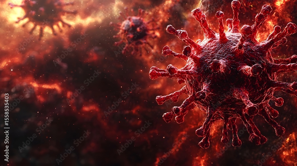 Pulsating bioluminescent red virus with an alien like structure Pulsating bioluminescent red virus with an alien like structure