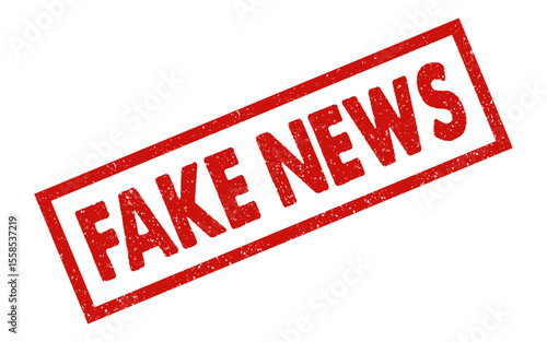 Fake news rubber stamp grunge red ink seal badge sign symbol dusty grainy effect fraud midea propaganda misleading report disinformation false newspaper