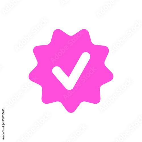 Pink Verified check mark tick in pink star vector symbol. Pink Verification icon