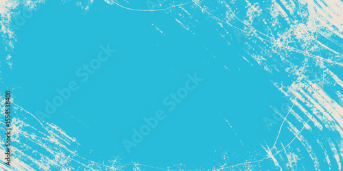 Abstract Grunge Textured Winter Frame in Icy Blue Tones. Vintage ice skating backdrop with scratch marks and torn edges perfect for cards, web, print, covers