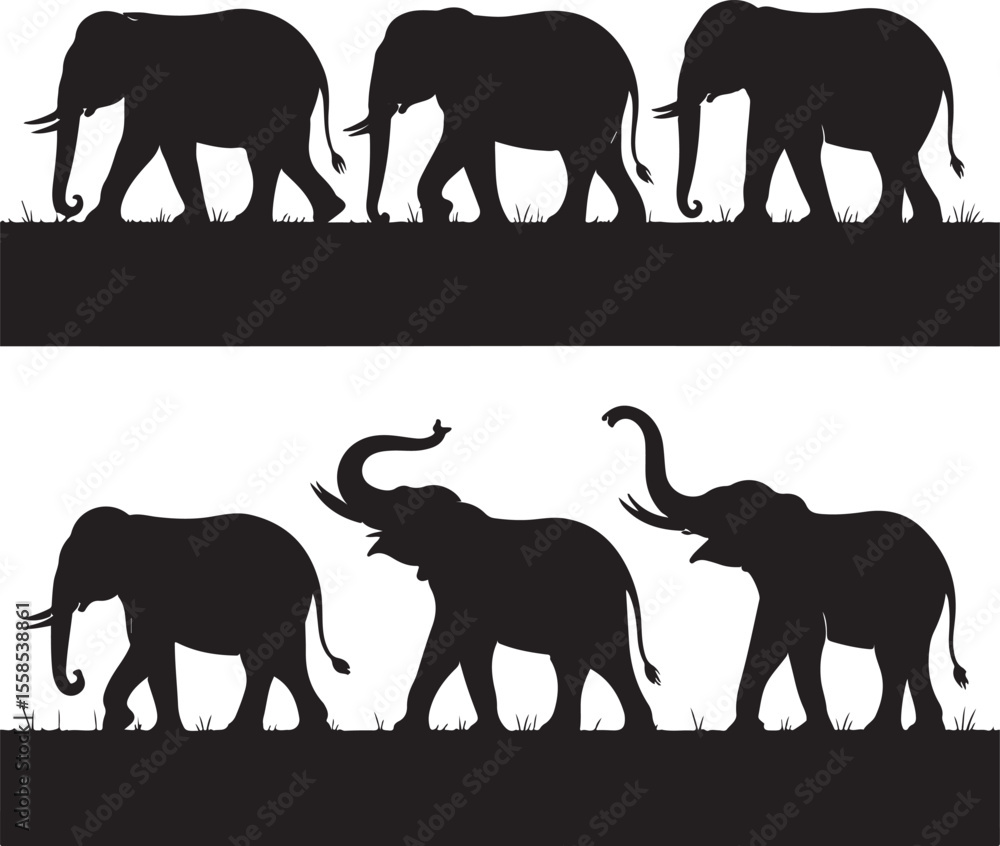 Fototapeta premium Set of vector ,elephants black silhouettes isolated on a white background