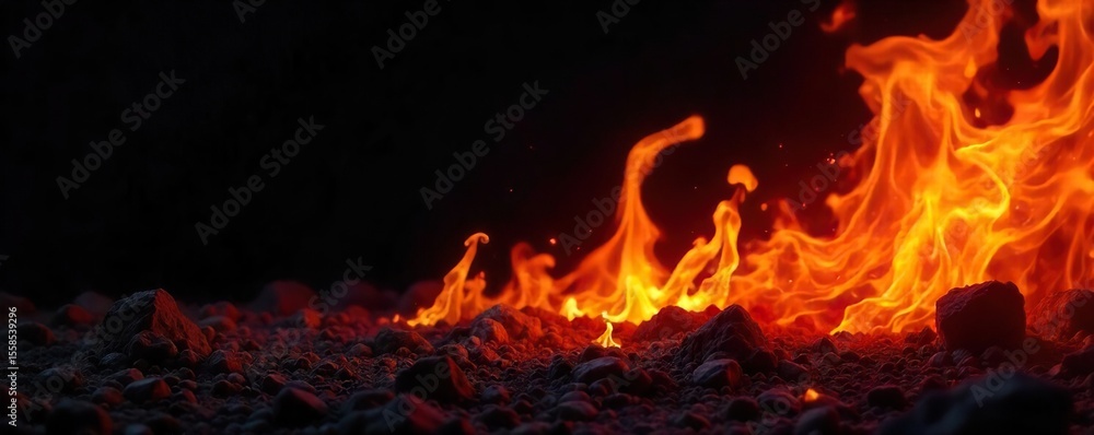 Obraz premium Fiery Embers Glow Against Black Dramatic Fire Texture for Design Projects