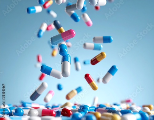Colorful pills falling
