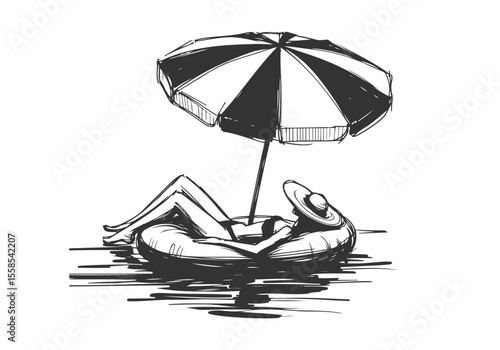 Sunbathing hand drawn sketch vector illustration
