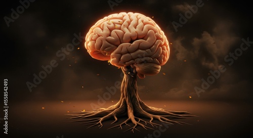 The Tree of Thought: A Brain-Shaped Crown Rooted in Knowledge, The cerebral arboretum, a metaphor for intellect and understanding