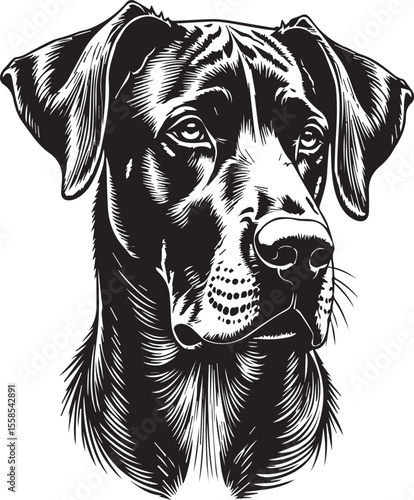 Loyal Gaze: A close-up illustration of a dog's portrait, evoking an emotional bond through its direct and captivating stare.