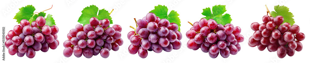 Fototapeta premium PNG Fresh juicy grapes on vine, element set on transparent background
