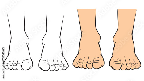 human feet in black outline-vector drawing